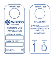 WIRECO G100 CHAIN SLING WLL SAFETY TAG