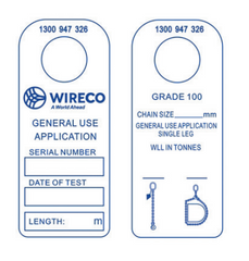 WIRECO G100 CHAIN SLING WLL SAFETY TAG