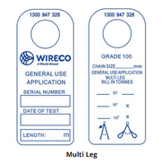 WIRECO G100 CHAIN SLING WLL SAFETY TAG